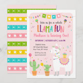 Whole Llama Fun Fiesta Cactus Birthday Invitation Kaart (Voorkant / Achterkant)