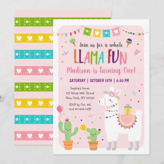 Whole Llama Fun Fiesta Cactus Birthday Invitation Kaart (Voorkant / Achterkant)