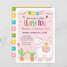 Whole Llama Fun Fiesta Cactus Birthday Invitation