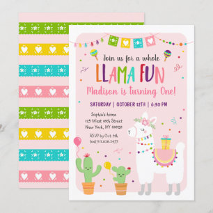 Whole Llama Fun Fiesta Cactus Birthday Invitation Kaart