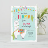 Whole Llama Fun Fiesta Girl Birthday Invitation Kaart (Staand voorkant)
