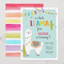 Whole Llama Fun Fiesta Girl Birthday Invitation