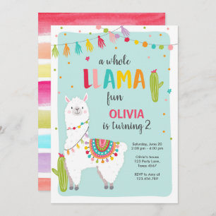 Whole Llama Fun Fiesta Girl Birthday Invitation Kaart