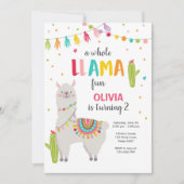 Whole Llama Fun Fiesta Girl Birthday Invitation Kaart (Voorkant)