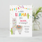 Whole Llama Fun Fiesta Girl Birthday Invitation Kaart (Staand voorkant)