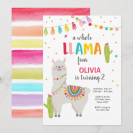 Whole Llama Fun Fiesta Girl Birthday Invitation Kaart