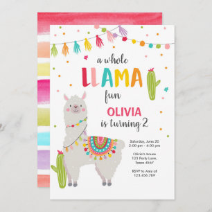 Whole Llama Fun Fiesta Girl Birthday Invitation Kaart