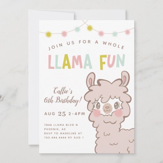 Whole Llama Fun Kinderen Birthday Party Kaart (Voorkant)