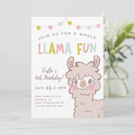 Whole Llama Fun Kinderen Birthday Party Kaart (Staand voorkant)