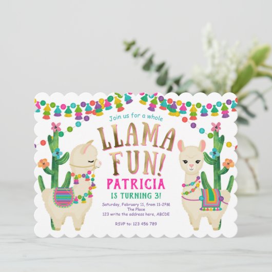 Whole Llama Fun, Llama verjaardagsfeest Uitnodigin Kaart (Staand voorkant)