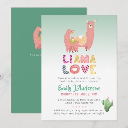 Whole Llama Fun Mama Baby Love Fiesta Cacti Kaart (Voorkant / Achterkant)