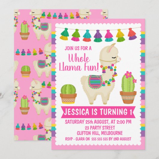 Whole llama leuke verjaardagsuitnodiging kaart (Voorkant / Achterkant)