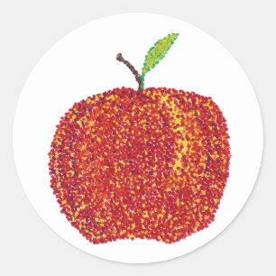 Whole Ripe Red Apple in Pointillism Stickers