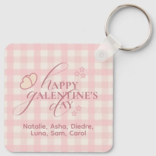 Wholesome Cute Pink Check Typography Galentines Sleutelhanger (Achterkant)