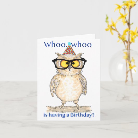 Whoo Whoo Gelukkige Verjaardag Uil Kaart (Gele Bloem)