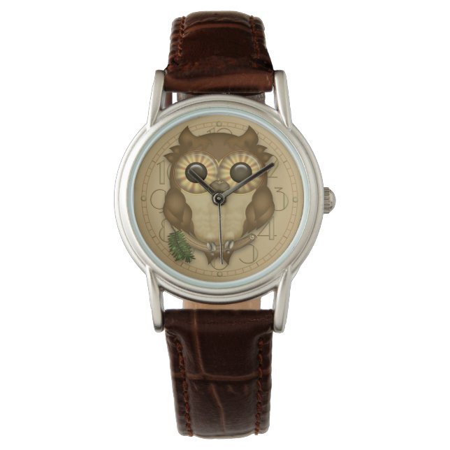 Whoolio De Leuke Bruine Uil Horloge (Voorkant)