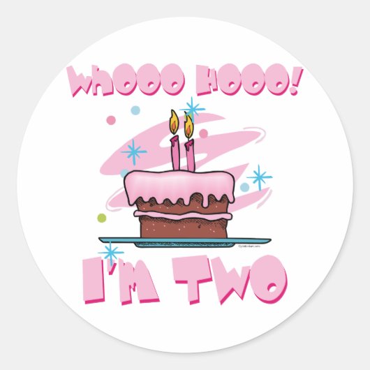 Whooo Hooo Ik ben Twee Roze Sticker (Voorkant)