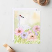 Whooping Crane with Pastel Anemones Notitiekaartje (Voorkant / Achterkant in situ)