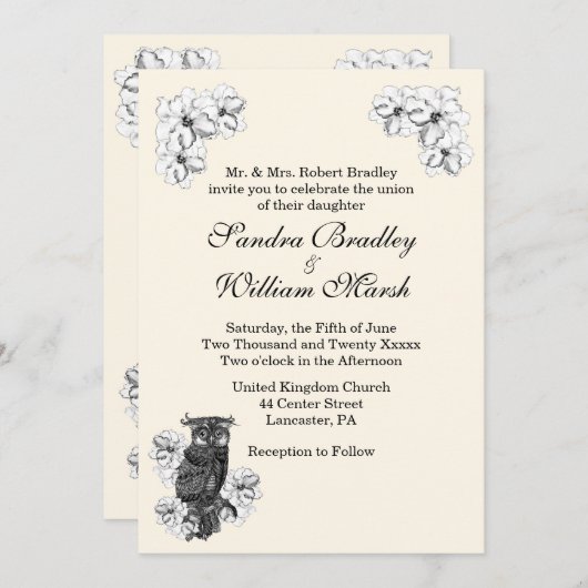 Whoo's Getting Married Cream Wedding Invitation Kaart (Voorkant / Achterkant)