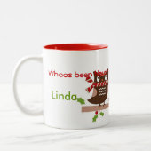 Whoos was een onaughty Whoos was een mooie kerstMo Tweekleurige Koffiemok (Links)