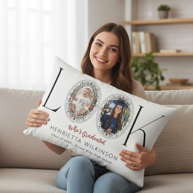 Who's Graduated Black Elegant Photo Collage Throw  Kussen (Creator heeft geüpload)