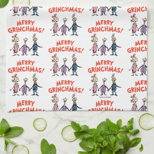 Whos Holding Hands Merry Grinchmas Theedoek (Gevouwen)