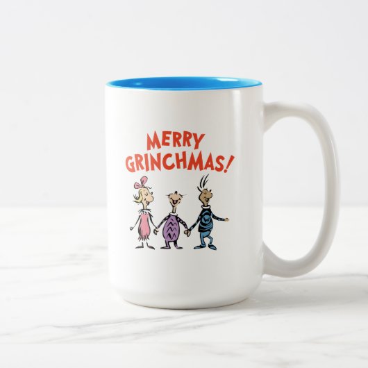 Whos Holding Hands Merry Grinchmas Tweekleurige Koffiemok (Rechts)