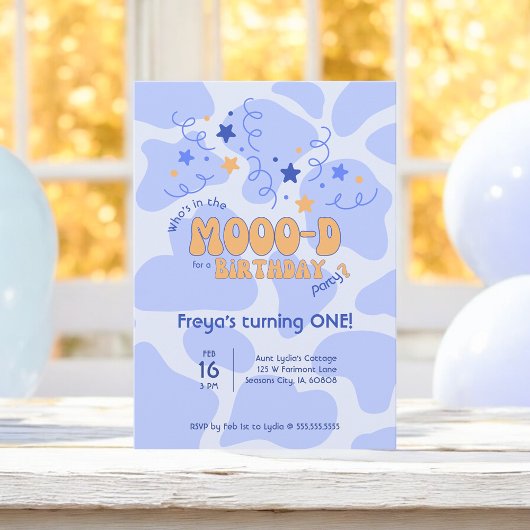 Who's in the MOOO-D Cow Print 1st Birthday Kaart