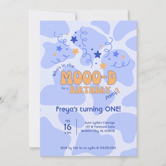 Who's in the MOOO-D Cow Print 1st Birthday Kaart (Voorkant)