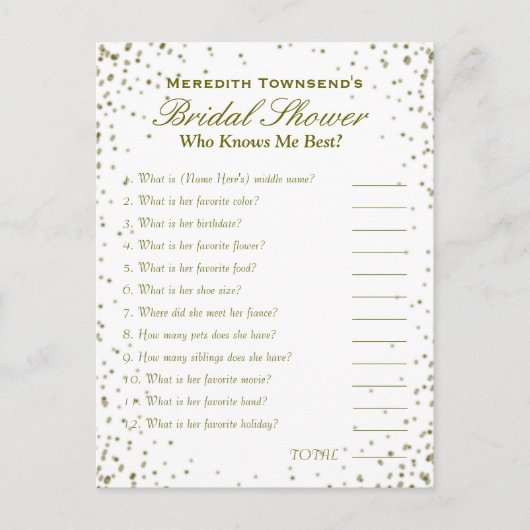 Who's Know's Me-spel | Gouden Confetti Briefkaart (Voorkant)