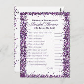 Who's Know's Me-spel | Paarse Confetti Briefkaart (Voorkant / Achterkant)