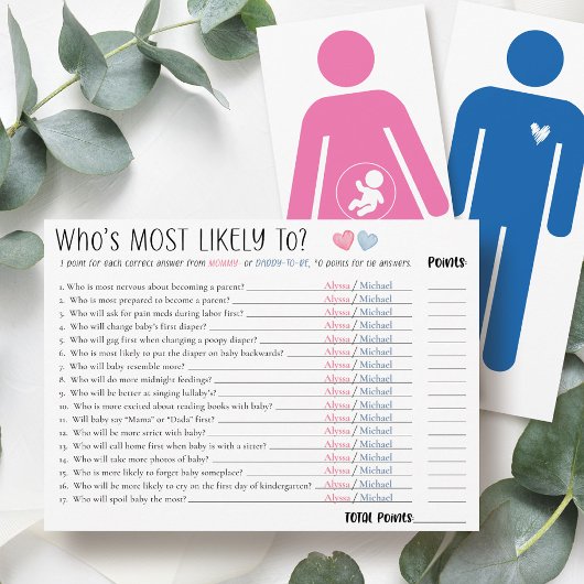 Who's Most Likely To Couple Baby Shower Game Card Kaart