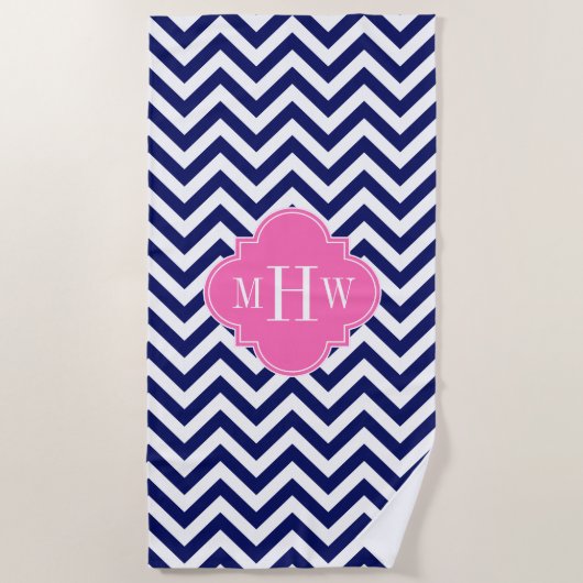 WHT DIY Kleur BG LG Chevron #5 Q Hot Pink Monogram Strandlaken (Voorkant)