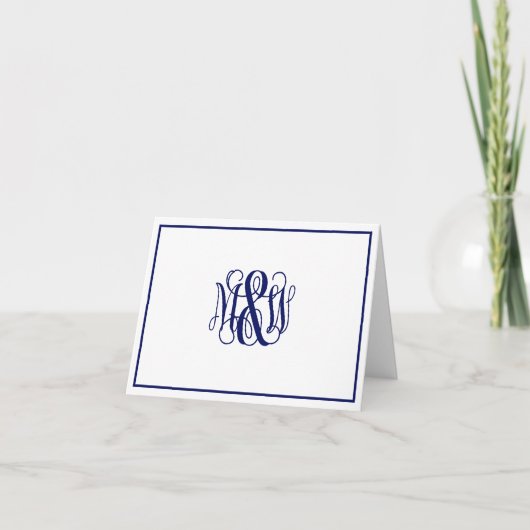 Wht Navy 3 Initiaal Vine Script Monogram B&G DIY B Notitiekaartje (Voorkant)