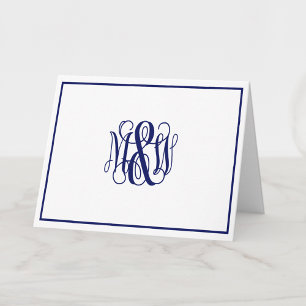 Wht Navy 3 Initial Vine Script Monogram B&G doe-he Notitiekaartje