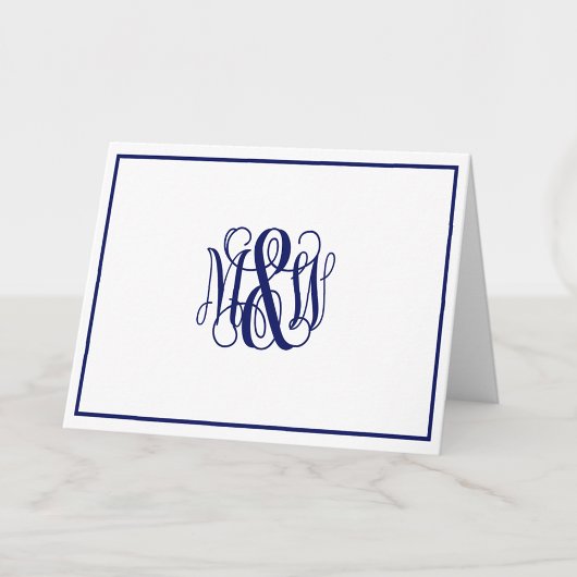Wht Navy 3 Initial Vine Script Monogram B&G doe-he Notitiekaartje