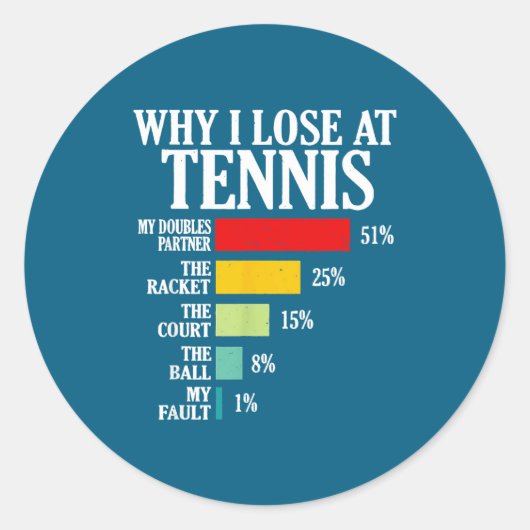 Why I Lose At Tennis Funny Tennis Player Quote  Ronde Sticker (Voorkant)