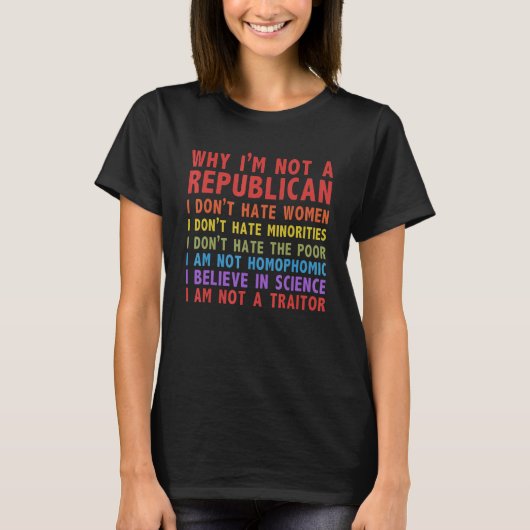 Why I'm Not A Republican I Don't Hate Women T-shirt (Voorkant)