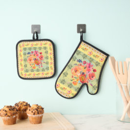 Why not vintage style some times Watecolor floral Ovenwant & Pannenlap Set