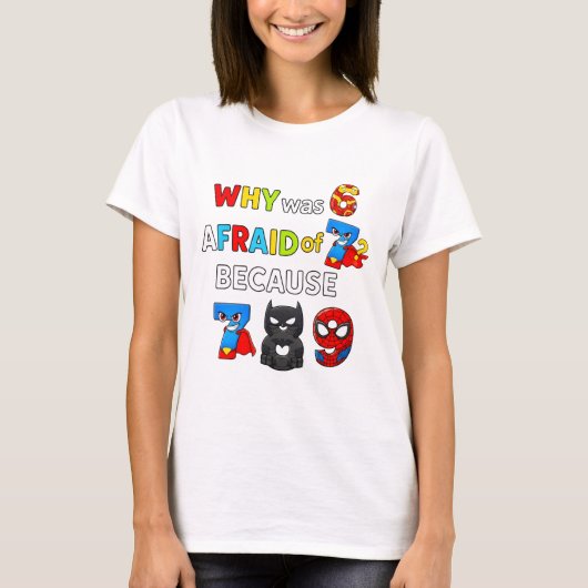 Why Was 6 Afraid of 7 Funny Maths T Shirt (Voorkant)