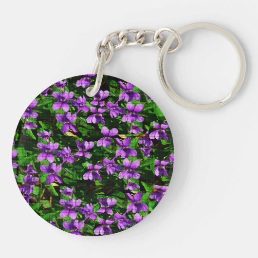 WI State Flower Wood Violet Mosaic Monogram Sleutelhanger (Achterkant)