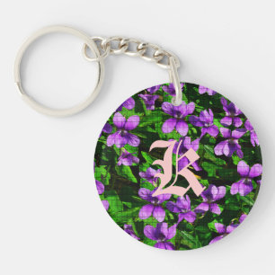 WI State Flower Wood Violet Mosaic Monogram Sleutelhanger