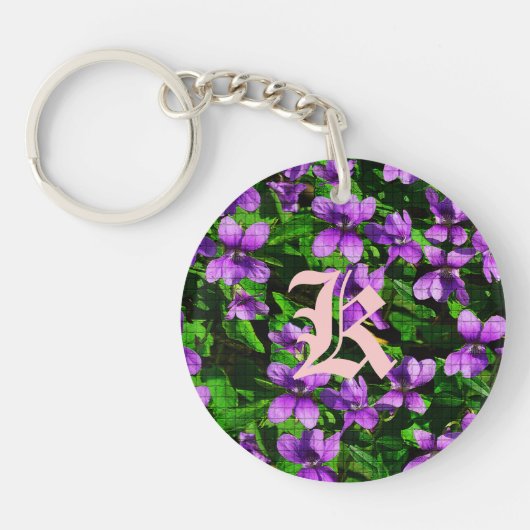 WI State Flower Wood Violet Mosaic Monogram Sleutelhanger (Voorkant)