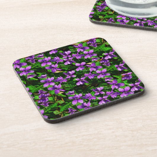 WI State Flower Wood Violet Mosaic Patroon Bier Onderzetter (Linkerzijde)