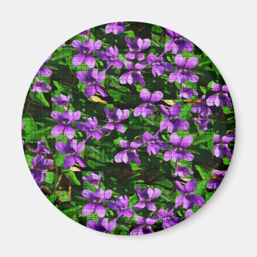 WI State Flower Wood Violet Mosaic Patroon Magneet (Voorkant)
