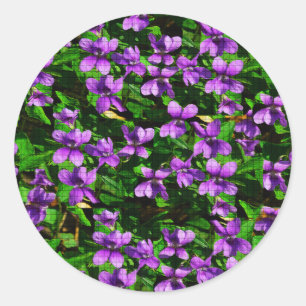 WI State Flower Wood Violet Mosaic Patroon Ronde Sticker