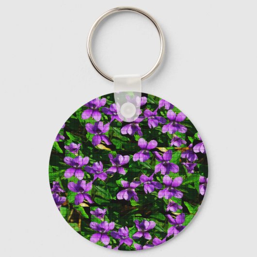 WI State Flower Wood Violet Mosaic Patroon Sleutelhanger (Voorkant)