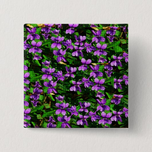 WI State Flower Wood Violet Mosaic Patroon Vierkante Button 5,1 Cm (Voorkant)