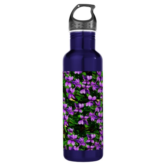 WI State Flower Wood Violet Mosaic Patroon Waterfles (Voorkant)