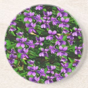 WI State Flower Wood Violet Mosaic Patroon Zandsteen Onderzetter